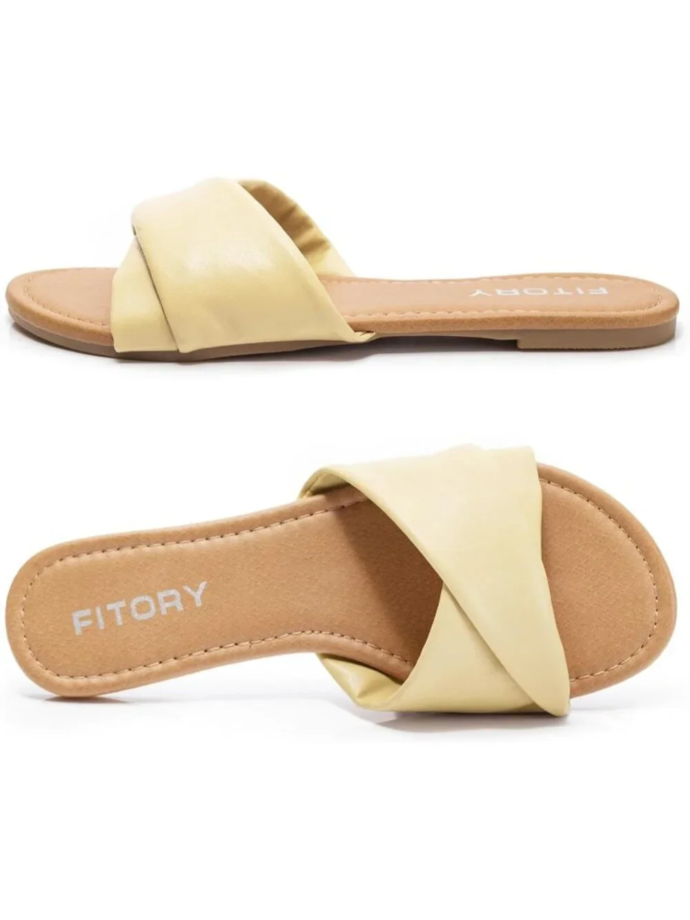Women's Camel Flat Sandals Fashion Slides With Soft Leather Slippers Casual